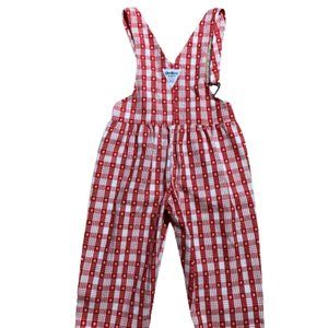 New Vintage OshKosh B'gosh Kids Red White Star Plaid Vestback Overalls Size 4T
